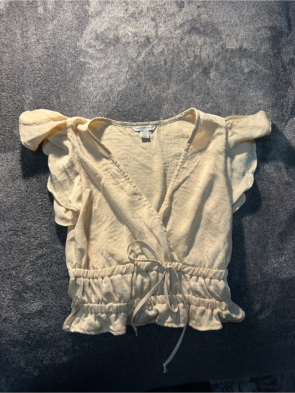 American Eagle Outfitters Cream Wrap Peplum Blouse